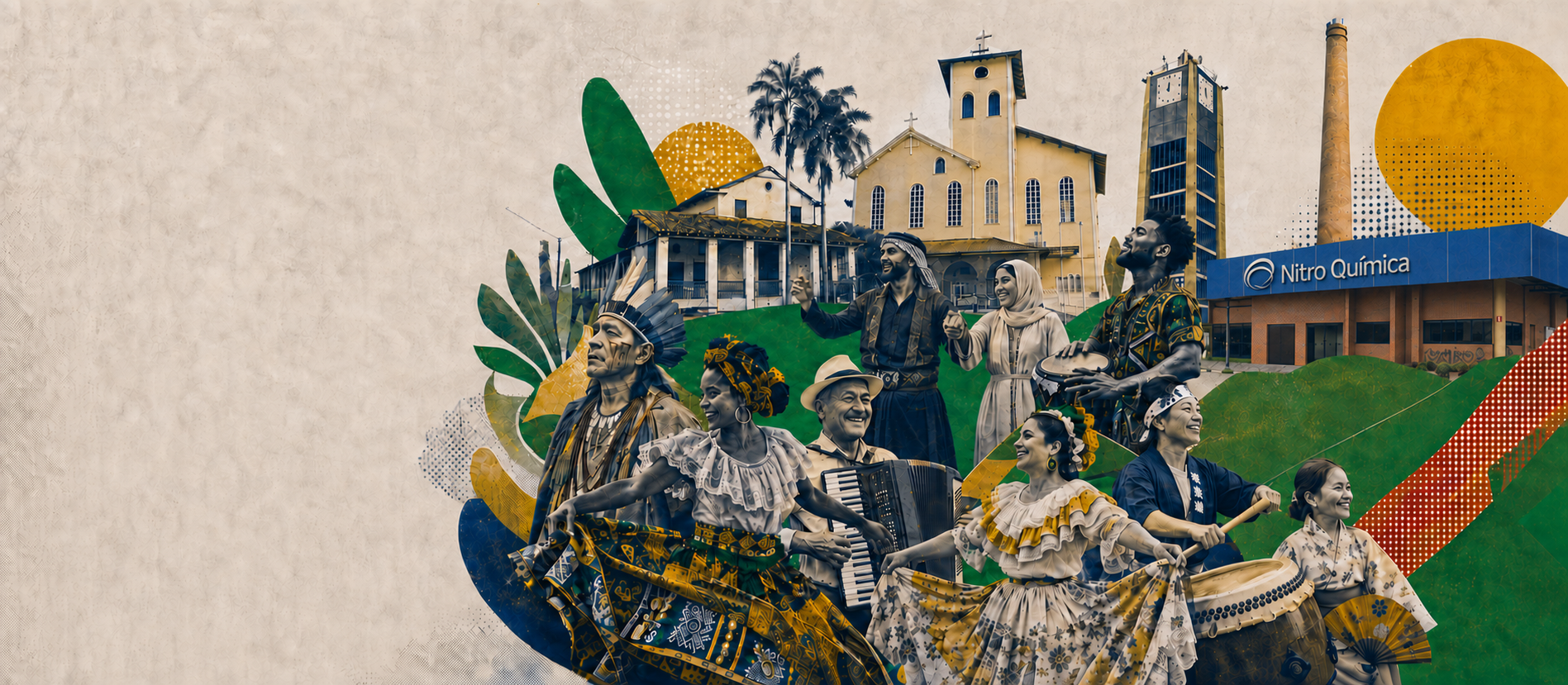 Colagem cultural com os povos e os marcos de São Miguel Paulista